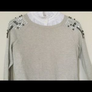 Jeweled shoulders beaded crewneck sweater XS